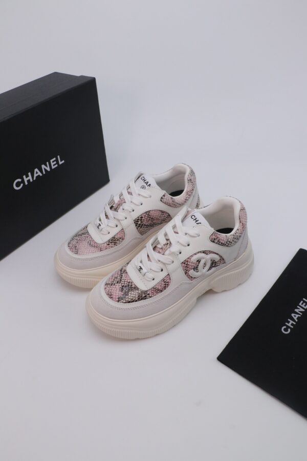 Chanel Snake-Print Trainer White-Pink