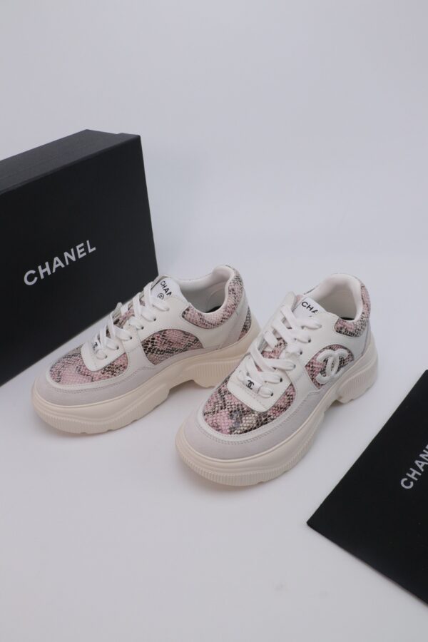 Chanel Snake-Print Trainer White-Pink
