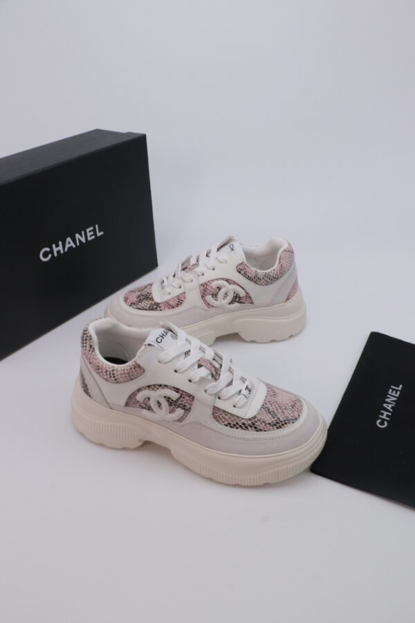 Chanel Snake-Print Trainer White-Pink
