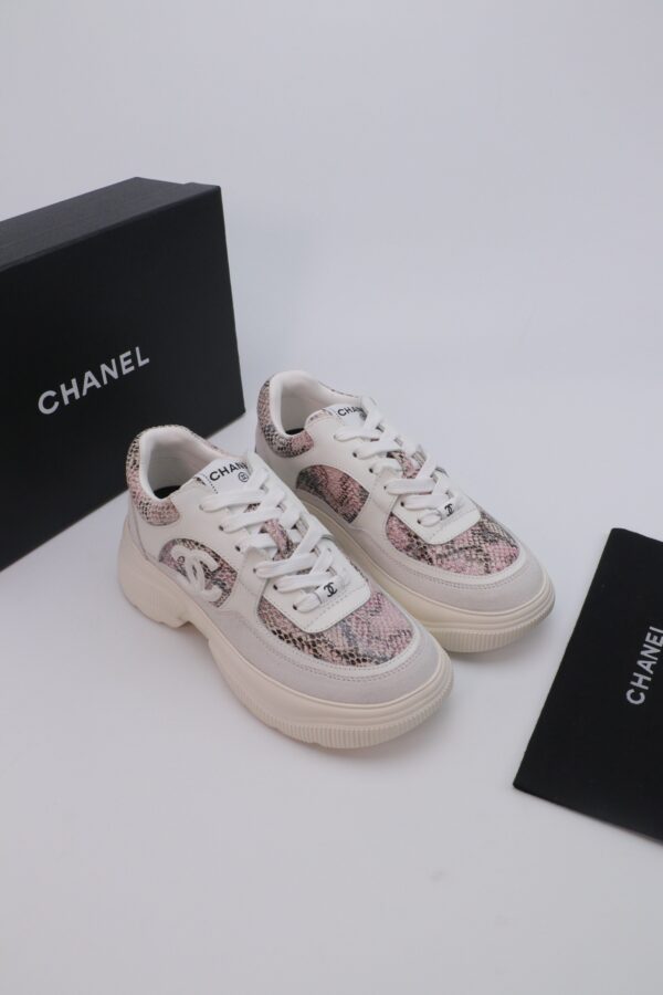 Chanel Snake-Print Trainer White-Pink