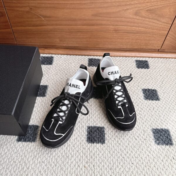 Chanel Suede & Knit Collar Platform Trainer Black-White-Knit