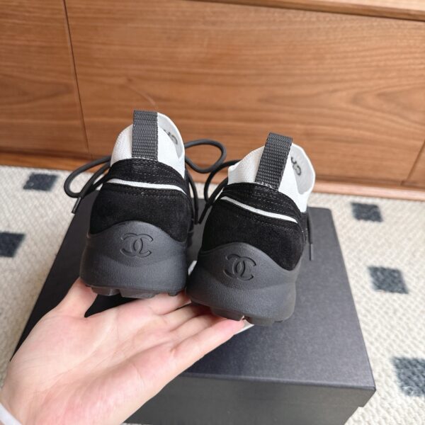 Chanel Suede & Knit Collar Platform Trainer Black-White-Knit
