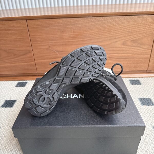 Chanel Suede & Knit Collar Platform Trainer Black-White-Knit