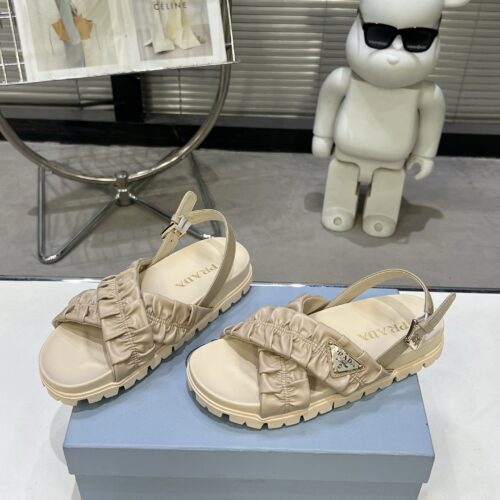 Prada Beige Ruched Cross-Strap Platform Sandal