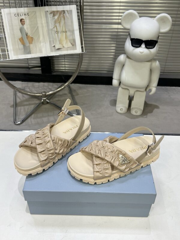 sy_no_34BB57D15ECDB44175777DE6B4C56C4F_0 Prada Beige Ruched Cross-Strap Platform Sandal
