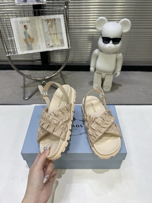 sy_no_34BB57D15ECDB44175777DE6B4C56C4F_1 Prada Beige Ruched Cross-Strap Platform Sandal
