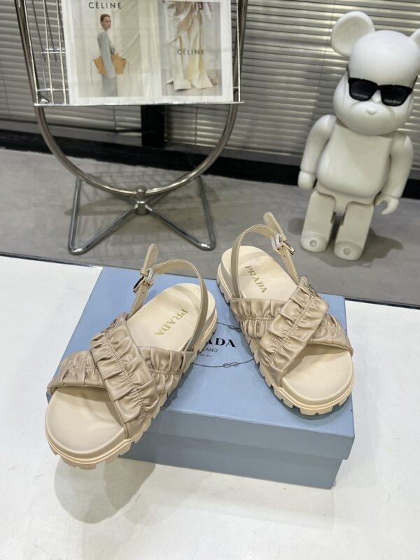 sy_no_34BB57D15ECDB44175777DE6B4C56C4F_2 Prada Beige Ruched Cross-Strap Platform Sandal
