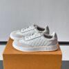 Louis Vuitton White-Grey Monogram Print Silver-Heel Low-Top Sneaker