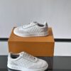 Louis Vuitton White-Grey Monogram Print Silver-Heel Low-Top Sneaker