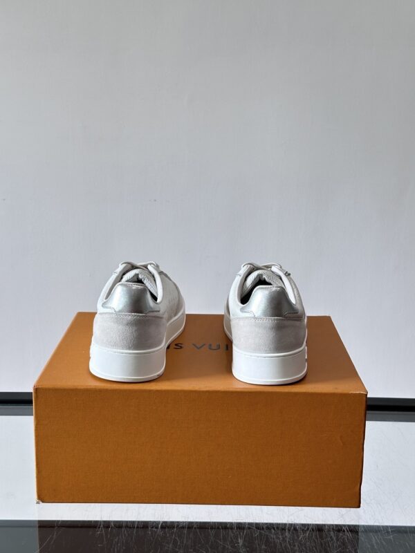 Louis Vuitton White-Grey Monogram Print Silver-Heel Low-Top Sneaker