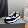 Prada White-Navy Mesh Suede-Spliced Triangle Tag Low-Top Sneaker