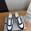 Prada White-Navy Mesh Suede-Spliced Triangle Tag Low-Top Sneaker
