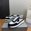 Prada White-Navy Mesh Suede-Spliced Triangle Tag Low-Top Sneaker