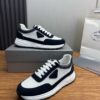 Prada White-Navy Mesh Suede-Spliced Triangle Tag Low-Top Sneaker
