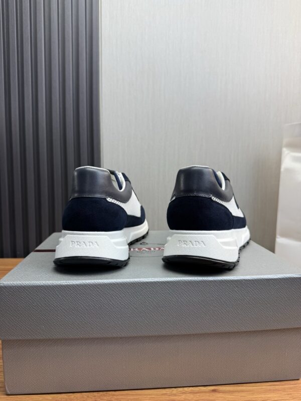 Prada White-Navy Mesh Suede-Spliced Triangle Tag Low-Top Sneaker