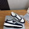 Prada White-Navy Mesh Suede-Spliced Triangle Tag Low-Top Sneaker