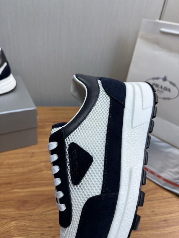 Prada White-Navy Mesh Suede-Spliced Triangle Tag Low-Top Sneaker