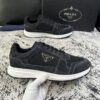 sy_no_360991EA1B5941907D6D726F29671CD6_3 Prada Black Suede Mesh-Spliced Triangle Logo Low-Top Sneaker