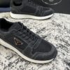 sy_no_360991EA1B5941907D6D726F29671CD6_5 Prada Black Suede Mesh-Spliced Triangle Logo Low-Top Sneaker