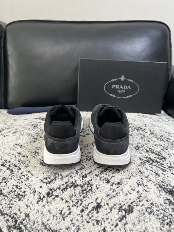 sy_no_360991EA1B5941907D6D726F29671CD6_7 Prada Black Suede Mesh-Spliced Triangle Logo Low-Top Sneaker