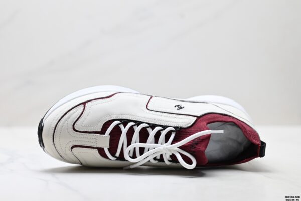 Chanel White & Burgundy Leather Sneaker with Knit Collar & CC Logo