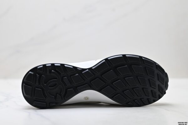 Chanel White & Burgundy Leather Sneaker with Knit Collar & CC Logo