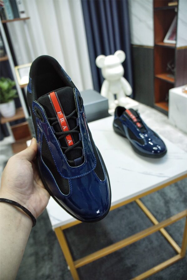 sy_no_371791160A31BC34A5E5F4AFE2E5B6A2_6 Prada America's Cup Navy Patent Mesh Sneaker