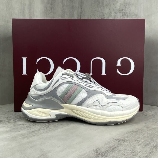 sy_no_377AF704219C2CE77393E6467A36C7CB_0 Gucci Re-Web / Chunky Technical Sneaker in White & Grey with Web Stripe