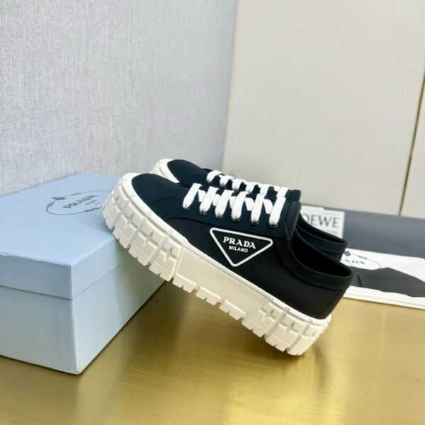 sy_no_3904696329EAD97E26B49D667404B746_0 Prada Black Canvas Triangle Tread Platform Sneaker