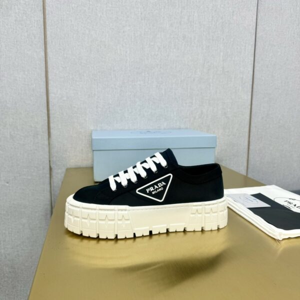 sy_no_3904696329EAD97E26B49D667404B746_1 Prada Black Canvas Triangle Tread Platform Sneaker
