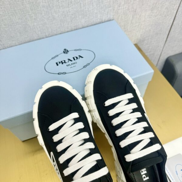 sy_no_3904696329EAD97E26B49D667404B746_3 Prada Black Canvas Triangle Tread Platform Sneaker