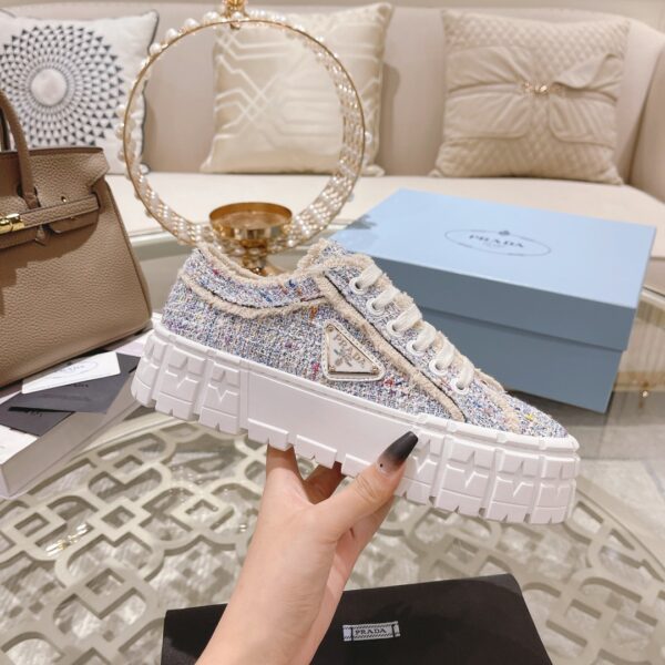 Prada Light Blue Tweed Fringe Chunky Platform Sneaker