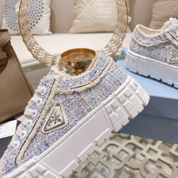 Prada Light Blue Tweed Fringe Chunky Platform Sneaker