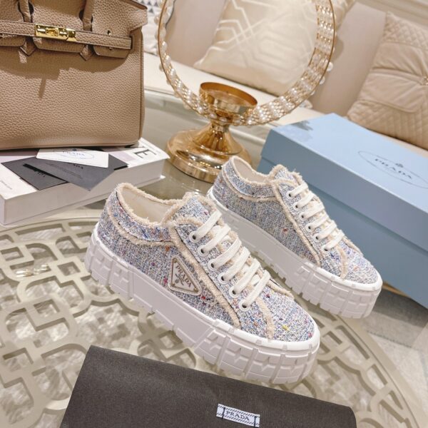 Prada Light Blue Tweed Fringe Chunky Platform Sneaker