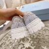 Prada Light Blue Tweed Fringe Chunky Platform Sneaker