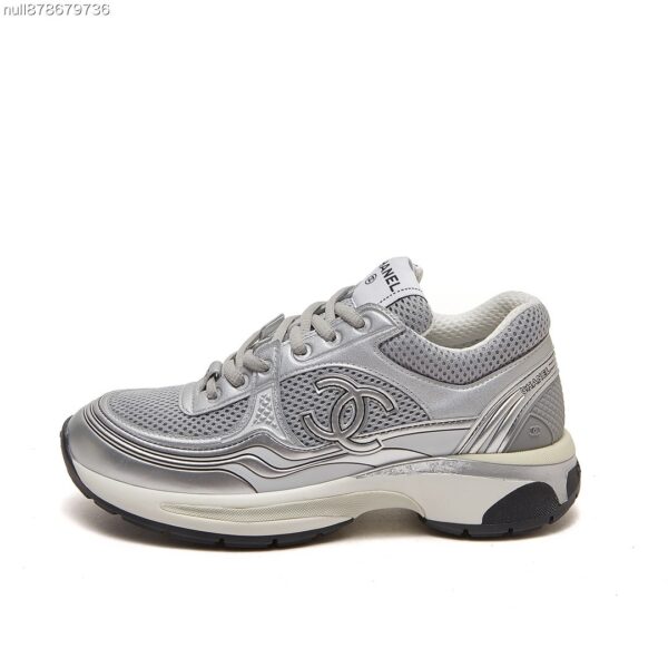 Chanel Silver Metallic Mesh Low-Top Chunky Sneaker with CC Logo