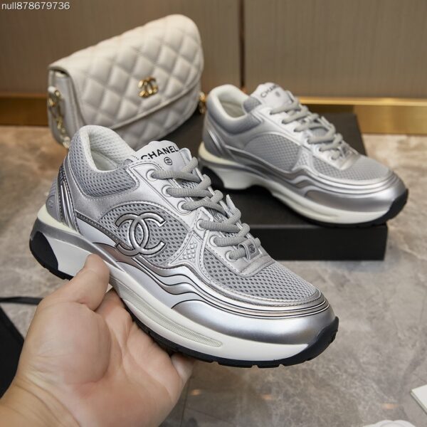 Chanel Silver Metallic Mesh Low-Top Chunky Sneaker with CC Logo