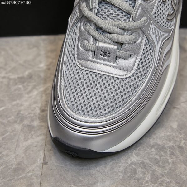 Chanel Silver Metallic Mesh Low-Top Chunky Sneaker with CC Logo