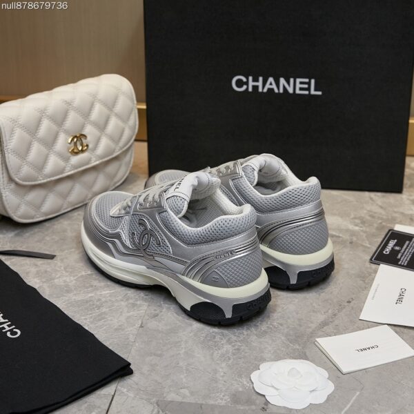 Chanel Silver Metallic Mesh Low-Top Chunky Sneaker with CC Logo