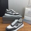 Prada White-Grey Mesh Suede-Spliced Triangle Tag Low-Top Sneaker