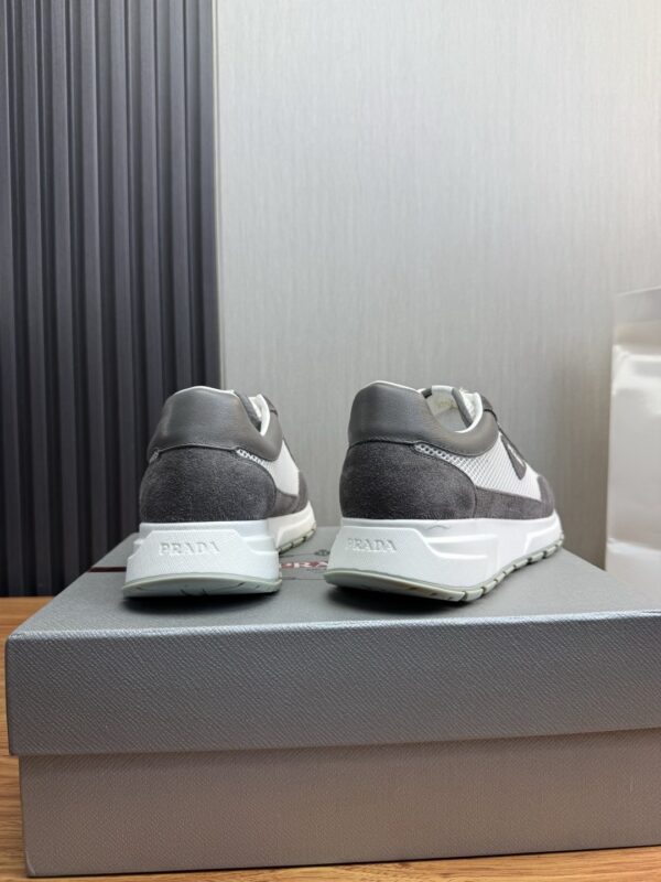 Prada White-Grey Mesh Suede-Spliced Triangle Tag Low-Top Sneaker