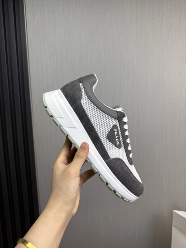 Prada White-Grey Mesh Suede-Spliced Triangle Tag Low-Top Sneaker