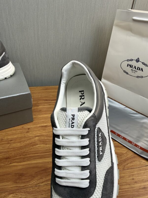 Prada White-Grey Mesh Suede-Spliced Triangle Tag Low-Top Sneaker