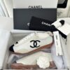 Chanel White and Black Cap-Toe Low-Top Sneaker with Suede Detailing