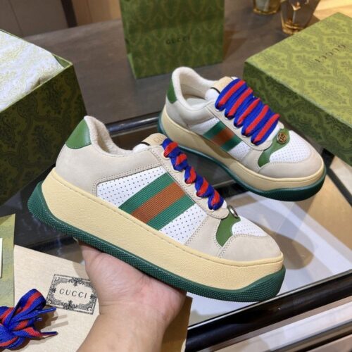 sy_no_3BCDCA8E5045DD05A9D6A80494DE61DD_0 Gucci MAC8 Leather Sneaker with Colorful Laces & Web Stripe
