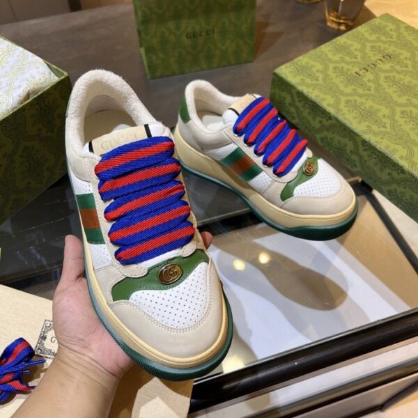 sy_no_3BCDCA8E5045DD05A9D6A80494DE61DD_3 Gucci MAC8 Leather Sneaker with Colorful Laces & Web Stripe