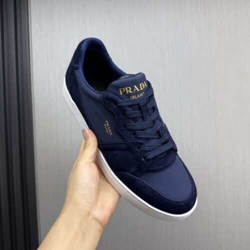 sy_no_3C5D9B0F6916A0FE0EB25475ADF45197_0 Prada Navy Suede Nylon Low-Top Casual Sneaker