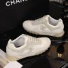 Chanel Beige and Off-White Mixed Material Low-Top Sneaker with Suede and CC Logo