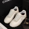 Chanel Beige and Off-White Mixed Material Low-Top Sneaker with Suede and CC Logo