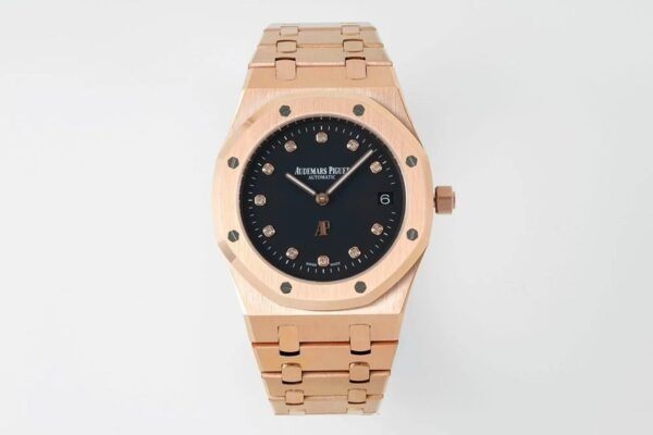 Audemars Piguet Royal Oak series with quartz movement, 50-meter water resistance, and onyx